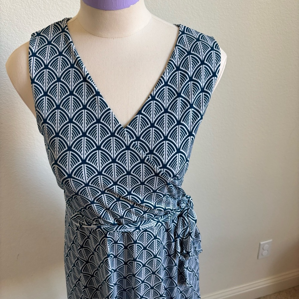 Teal sleeveless faux wrap dress - Picture 3 of 6